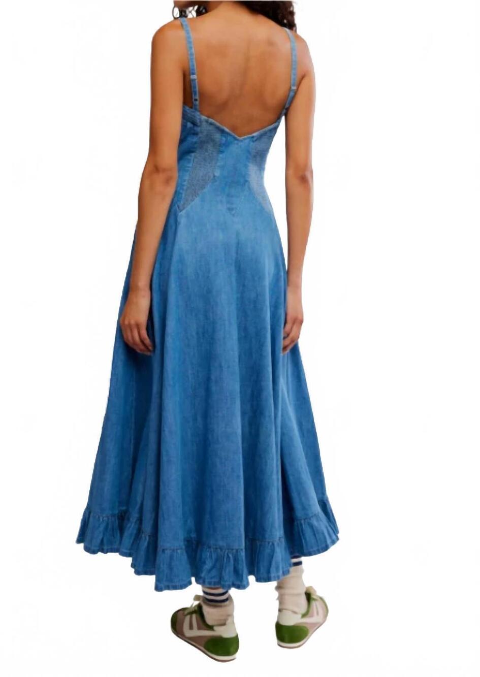 NEW FREE PEOPLE another season midi dress in boardwalk blue - Picture 4 of 5